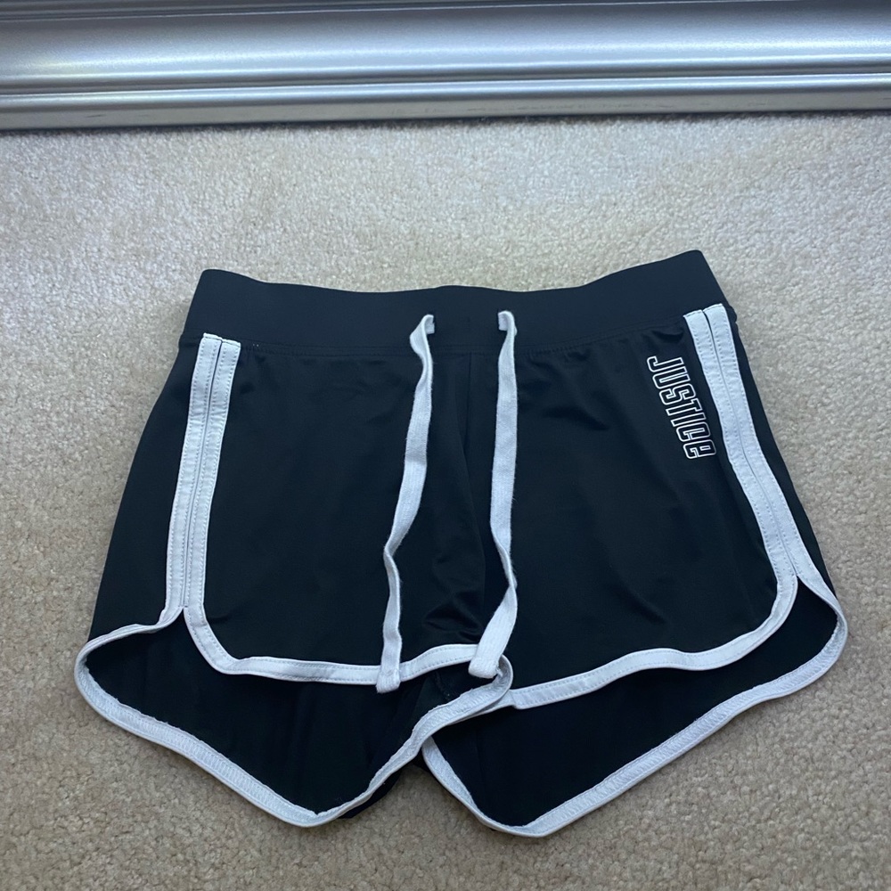 justice, 10, black and white shorts